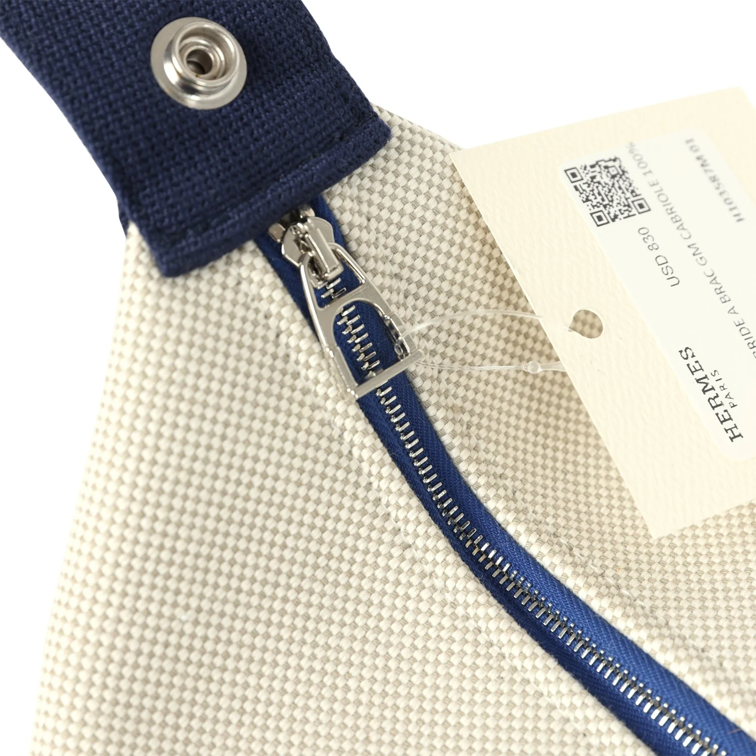 Hermes Bride A Brac Cabriole GM Gris Perle and Bleu Canvas Palladium Hardware - Image 9