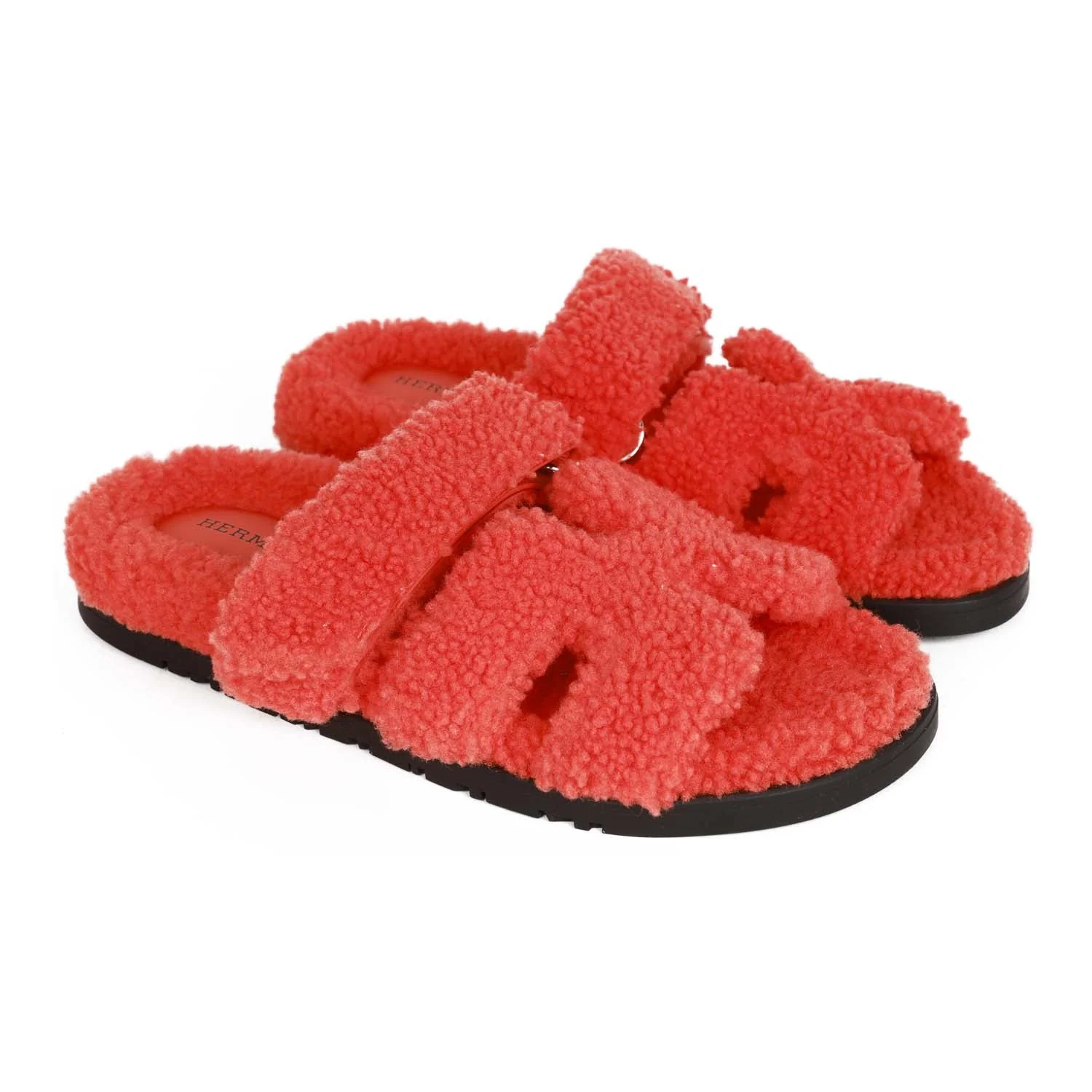 Hermes Chypre Techno Sandals Orange Woolskin 37.5 EU - Image 3