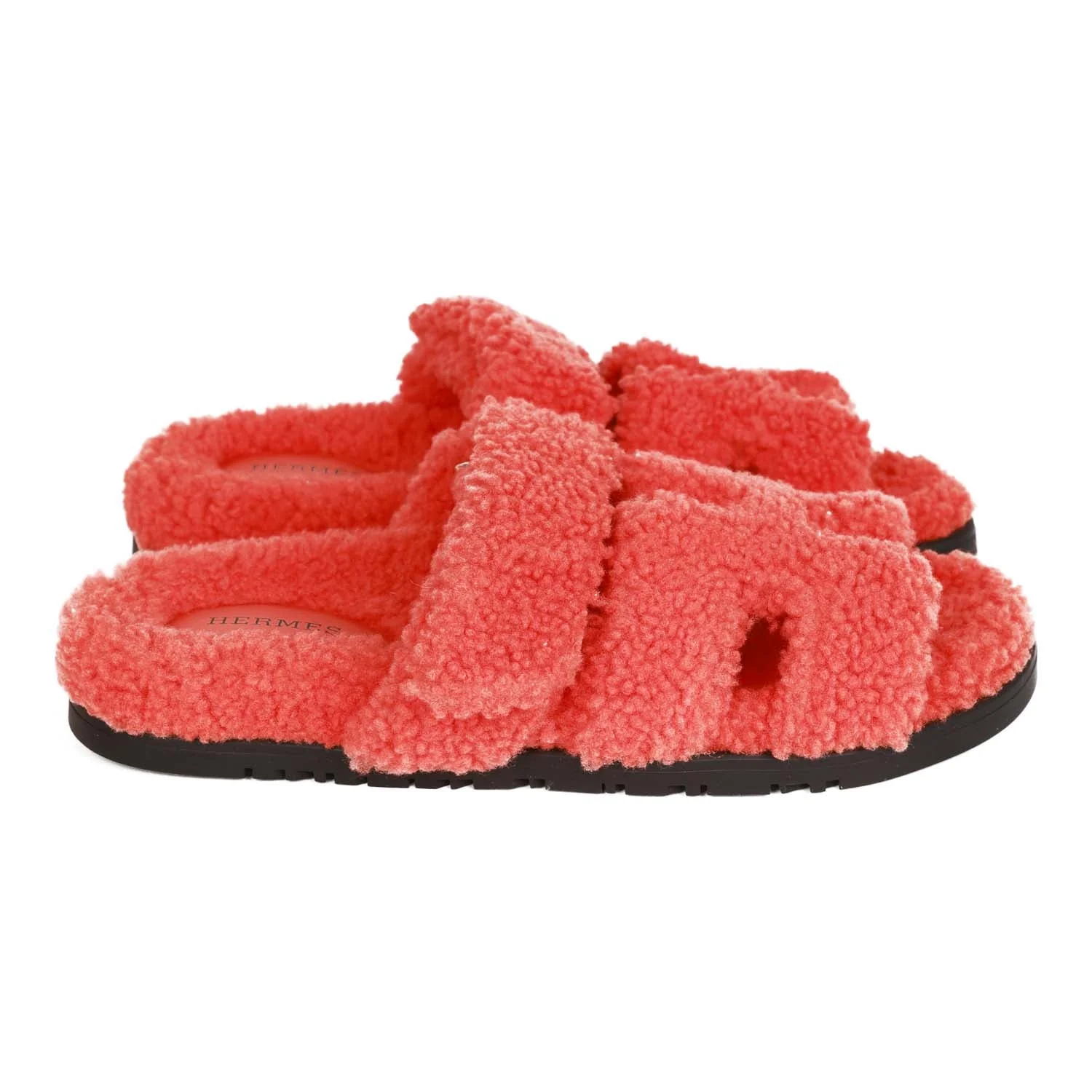 Hermes Chypre Techno Sandals Orange Woolskin 37.5 EU - Image 4