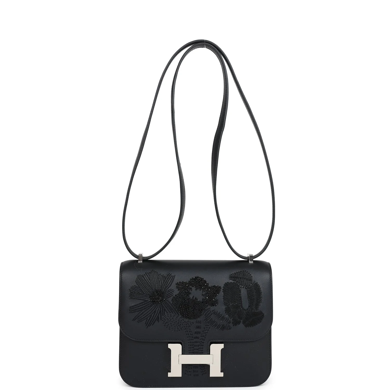 Hermes Constance 18 "Dancing Flowers" Black Embroidered Swift Palladium Hardware - Image 6