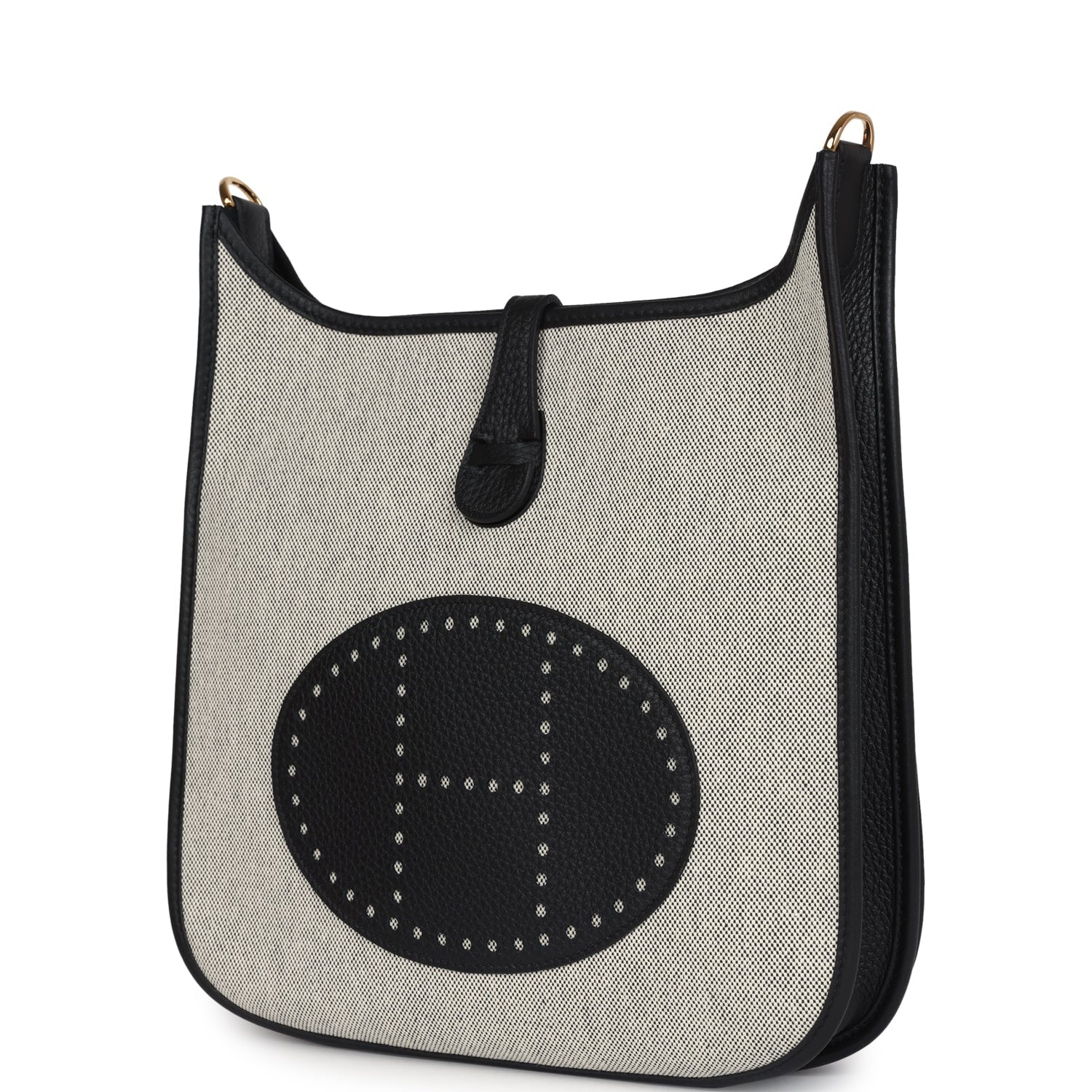 Hermes Evelyne III PM Black Clemence and Ecru Toile Gold Hardware - Image 5