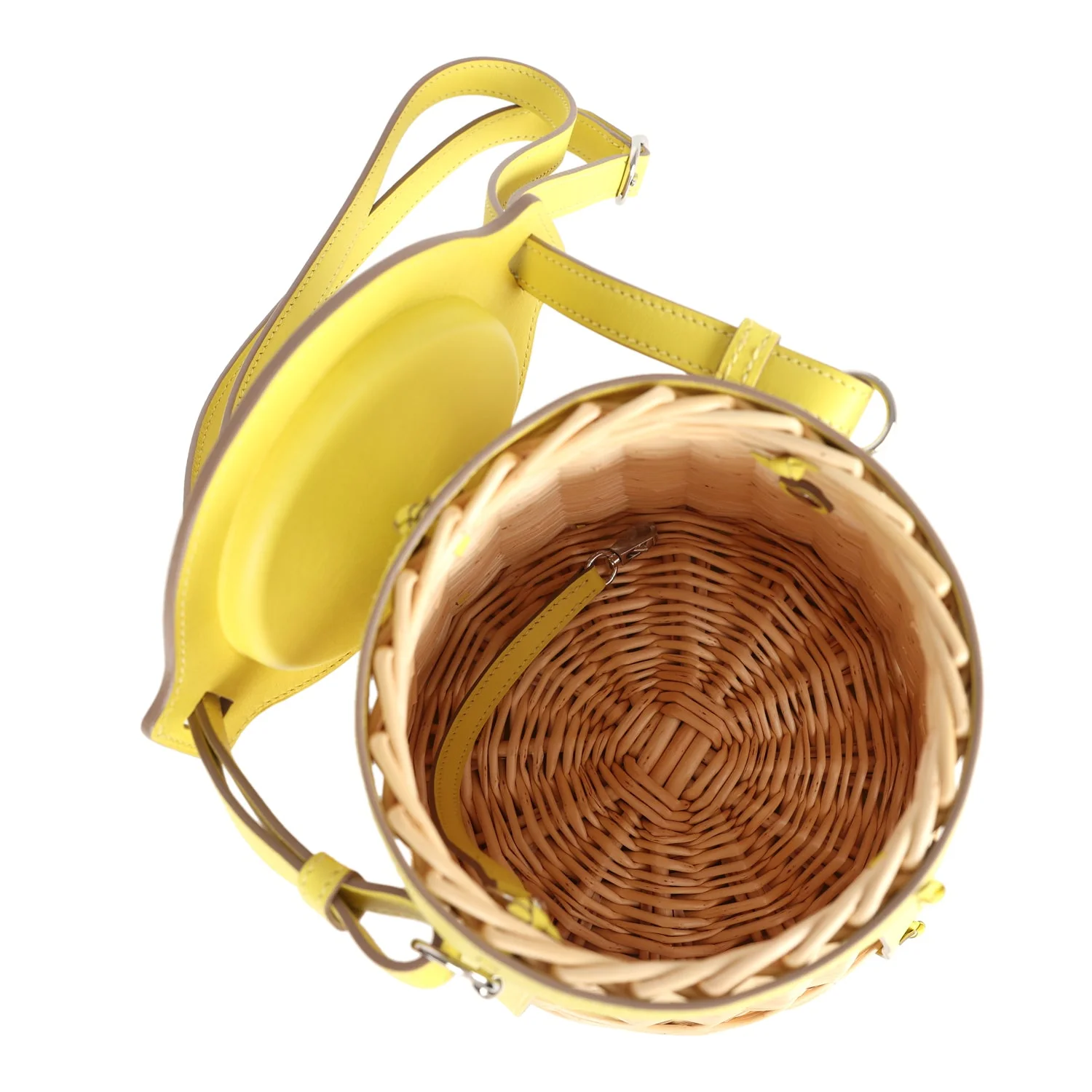 Hermes Farming Picnic Bag Lime Swift and Naturel Osier Wicker Palladium Hardware - Image 8