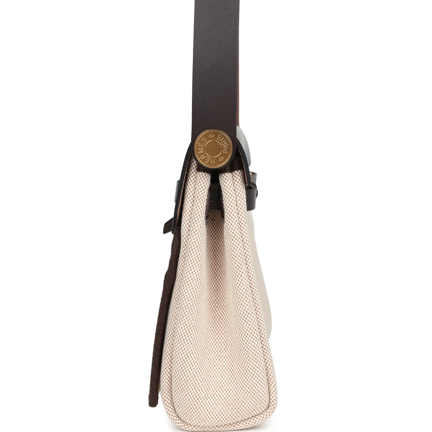 Hermes Herbag Zip 20 Mini Ecru and Beige Toile H Canvas and Ebene Vache Hunter Gold Hardware - Image 3