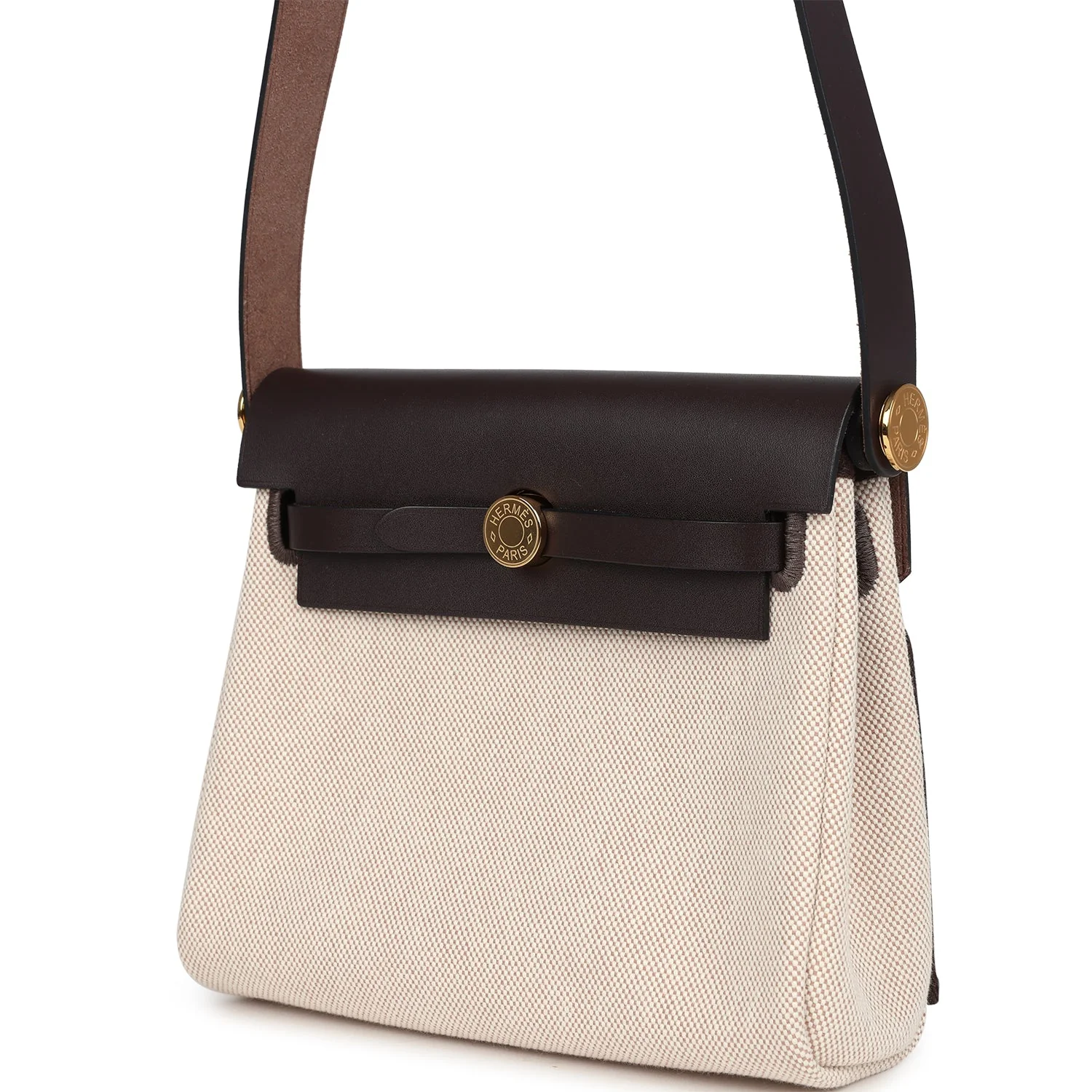 Hermes Herbag Zip 20 Mini Ecru and Beige Toile H Canvas and Ebene Vache Hunter Gold Hardware - Image 5