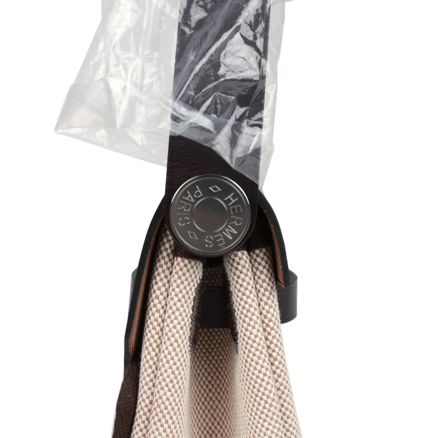 Hermes Herbag Zip 20 Mini Ecru and Beige Toile H Canvas and Ebene Vache Hunter Palladium Hardware - Image 6