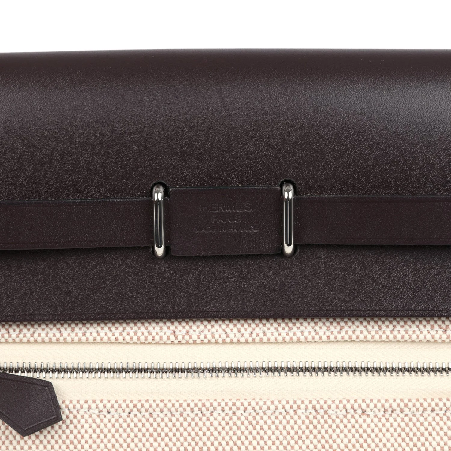 Hermes Herbag Zip 20 Mini Ecru and Beige Toile H Canvas and Ebene Vache Hunter Palladium Hardware - Image 7