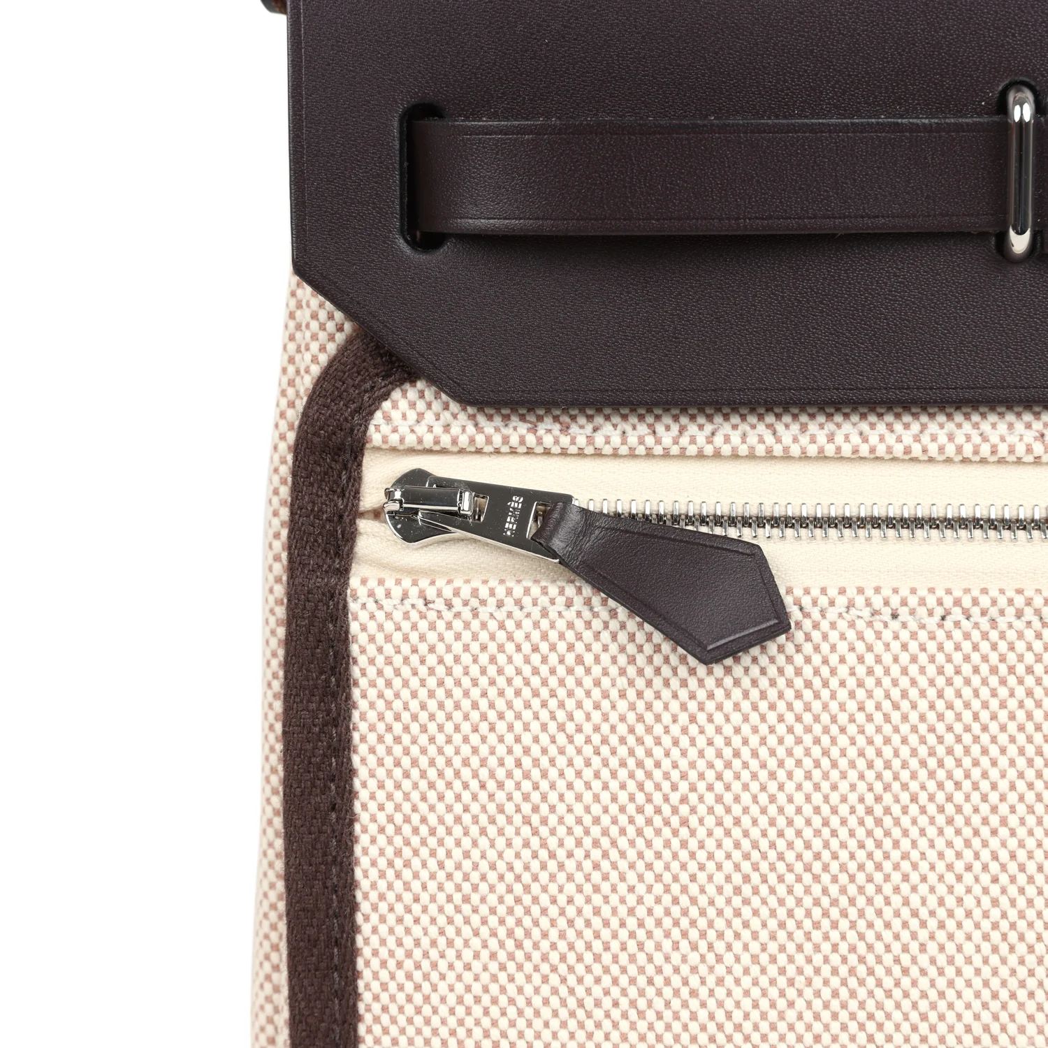 Hermes Herbag Zip 20 Mini Ecru and Beige Toile H Canvas and Ebene Vache Hunter Palladium Hardware - Image 8