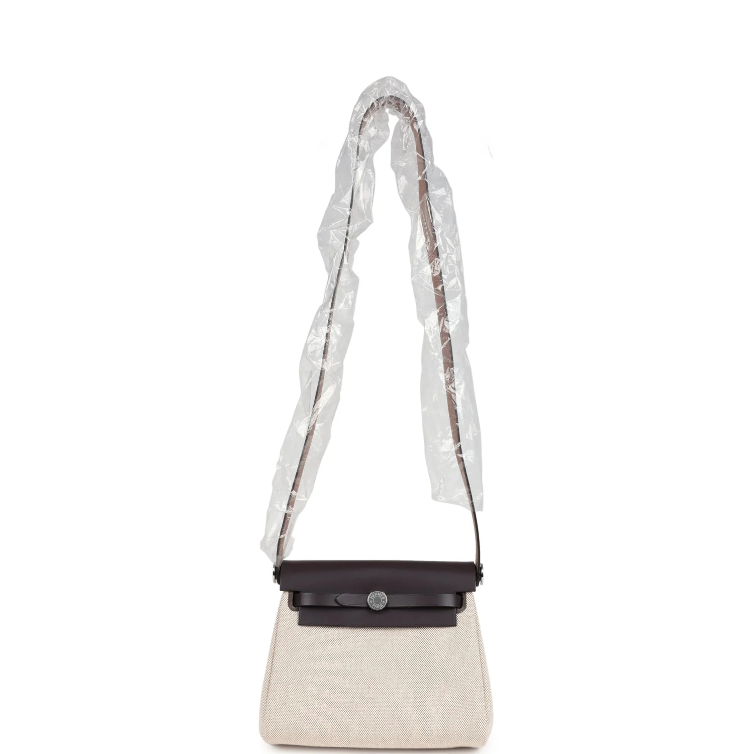 Hermes Herbag Zip 20 Mini Ecru and Beige Toile H Canvas and Ebene Vache Hunter Palladium Hardware - Image 9
