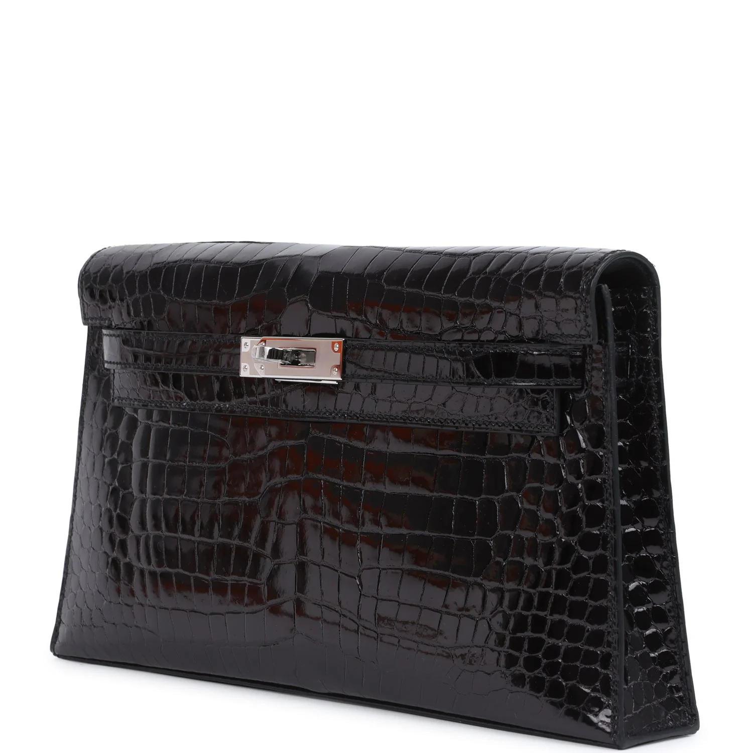 Hermes Kelly Elan Black Shiny Porosus Crocodile Palladium Hardware - Image 5