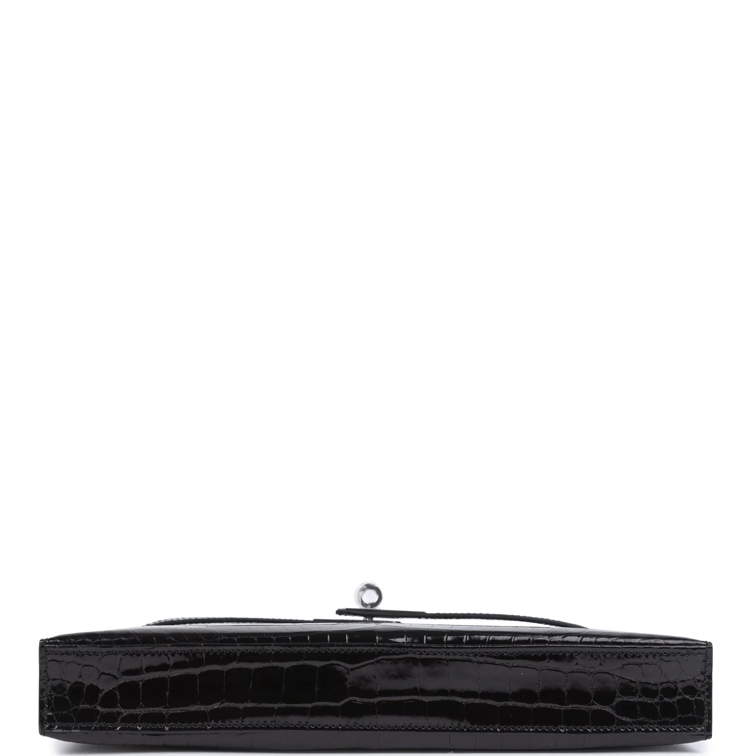 Hermes Kelly Elan Black Shiny Porosus Crocodile Palladium Hardware - Image 6