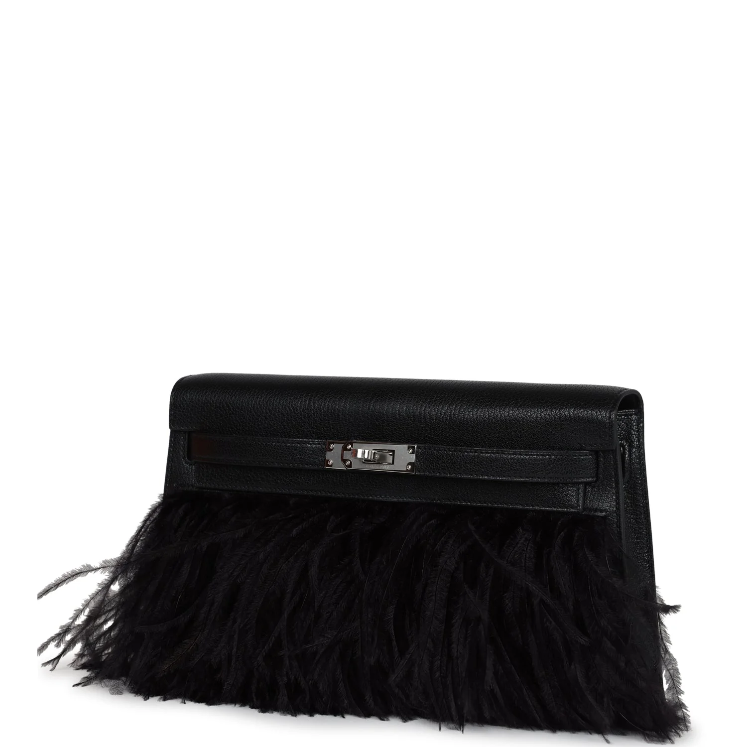Hermes Kelly Elan Foile Chevre Chamkila and Ostrich Feather Palladium Hardware - Image 5