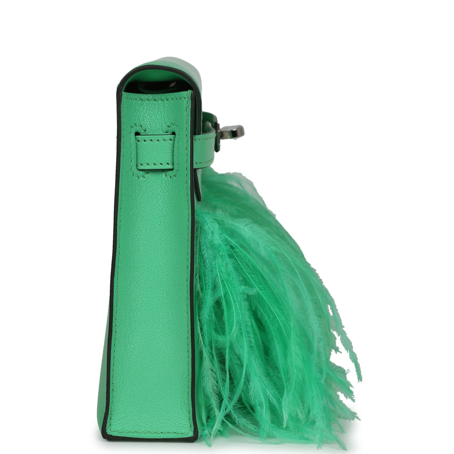Hermes Kelly Elan Foile Vert Comics Chevre and Ostrich Feather Palladium Hardware - Image 3