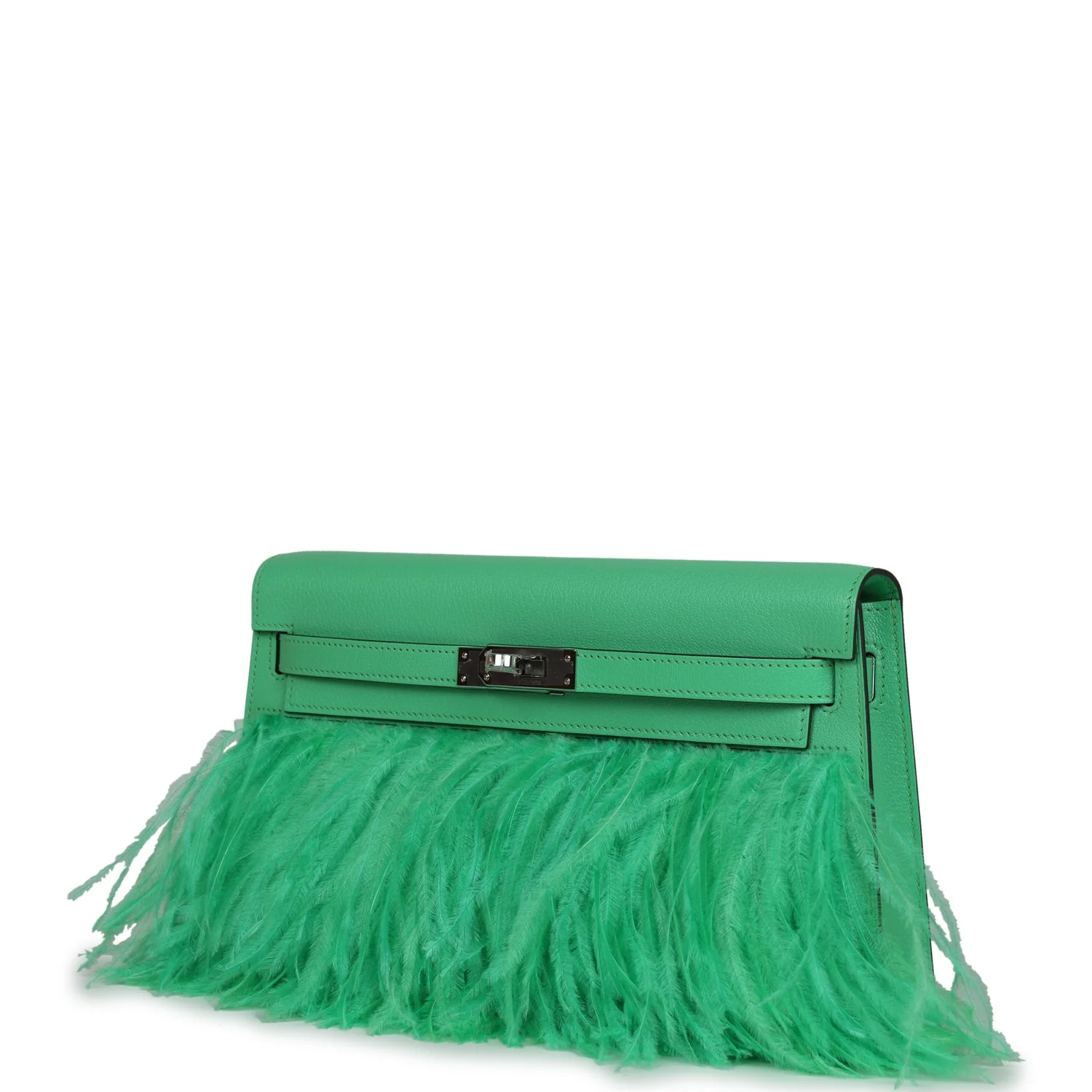 Hermes Kelly Elan Foile Vert Comics Chevre and Ostrich Feather Palladium Hardware - Image 5