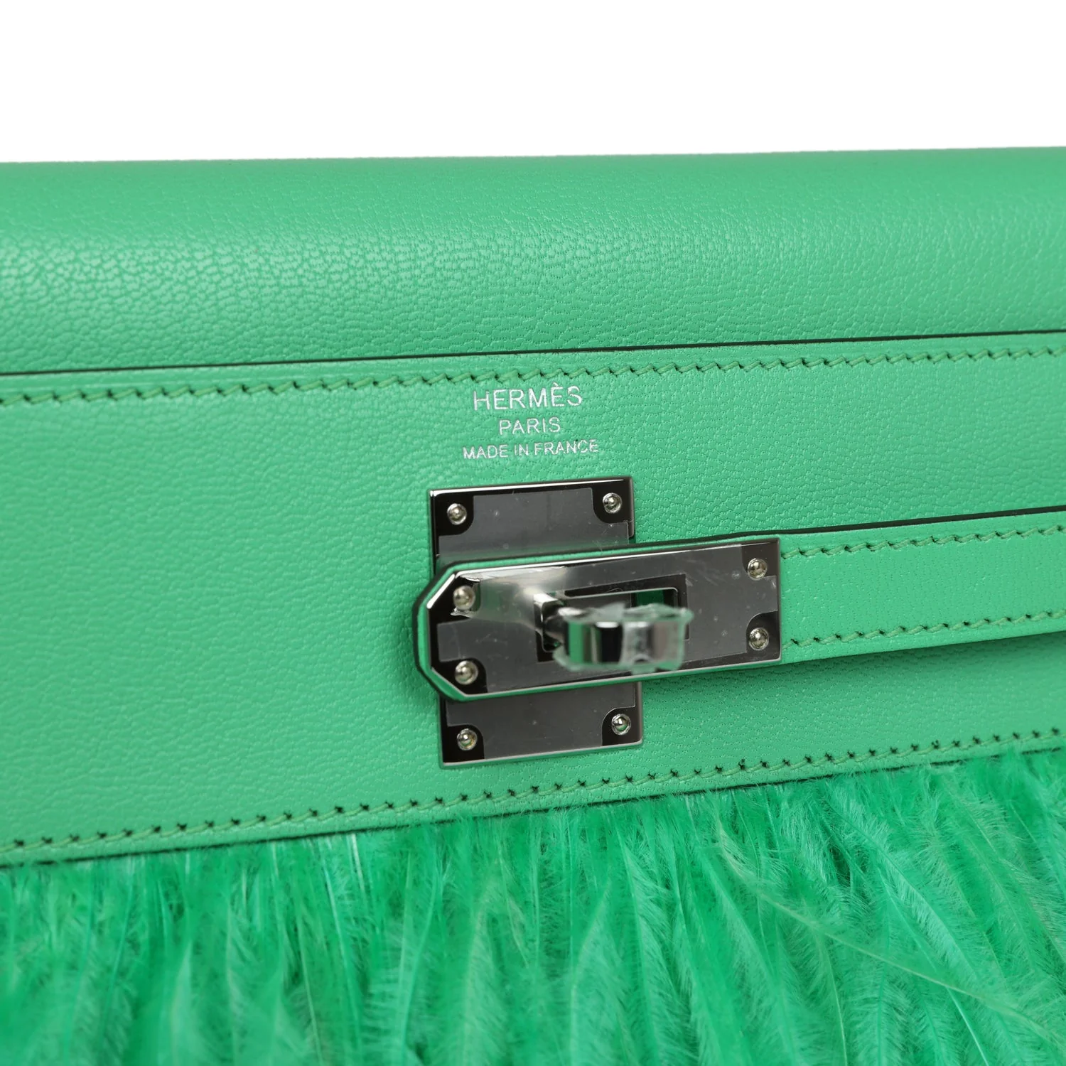 Hermes Kelly Elan Foile Vert Comics Chevre and Ostrich Feather Palladium Hardware - Image 7