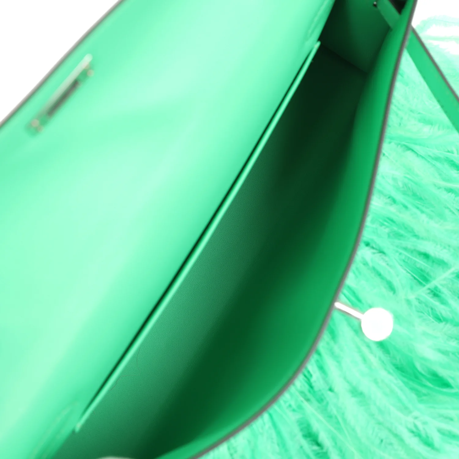 Hermes Kelly Elan Foile Vert Comics Chevre and Ostrich Feather Palladium Hardware - Image 8