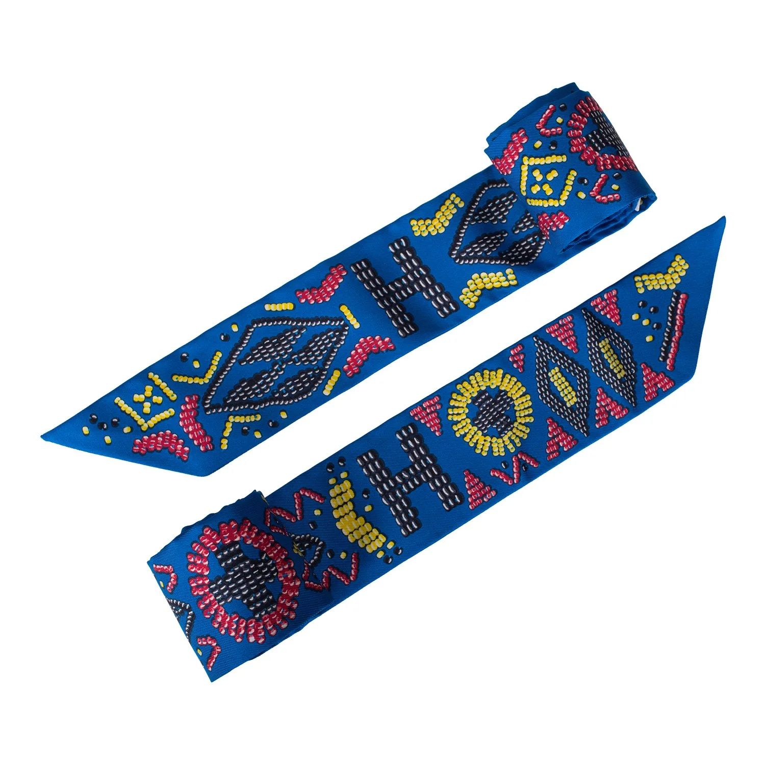 Hermes "Kelly en Perles" Bleu Royal Silk Twilly Pair - Image 3