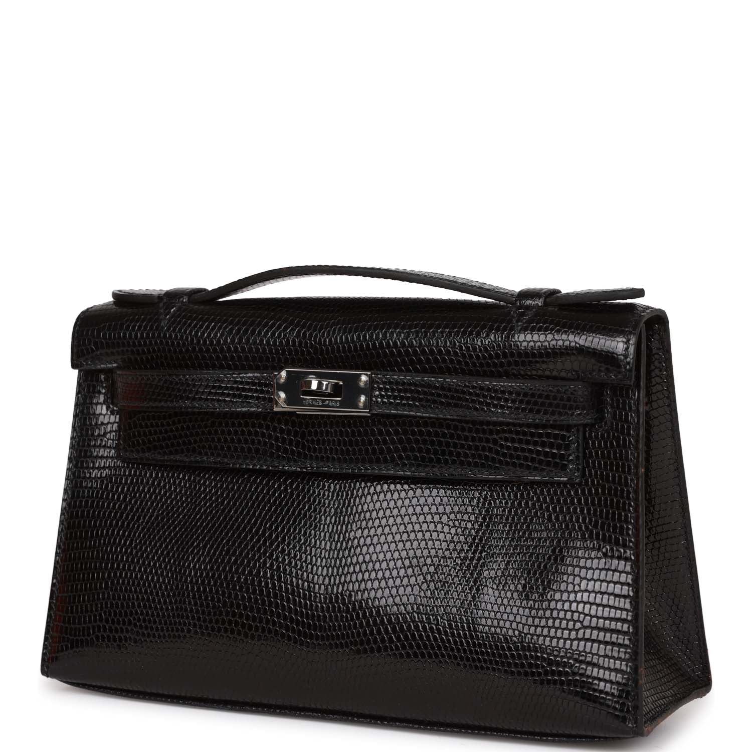 Hermes Kelly Pochette Black Lizard Ruthenium Hardware - Image 5