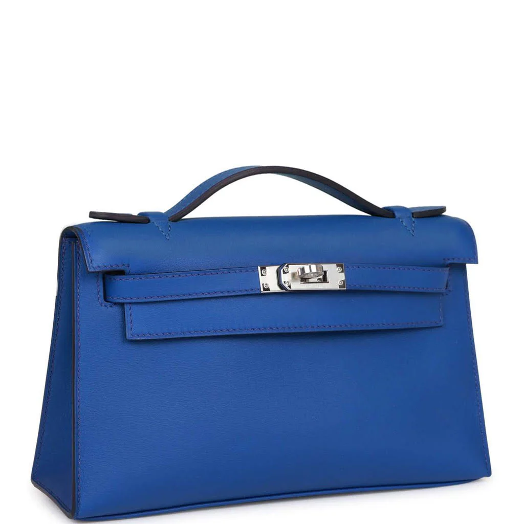 Hermes Kelly Pochette Bleu Royal Swift Palladium Hardware - Image 3