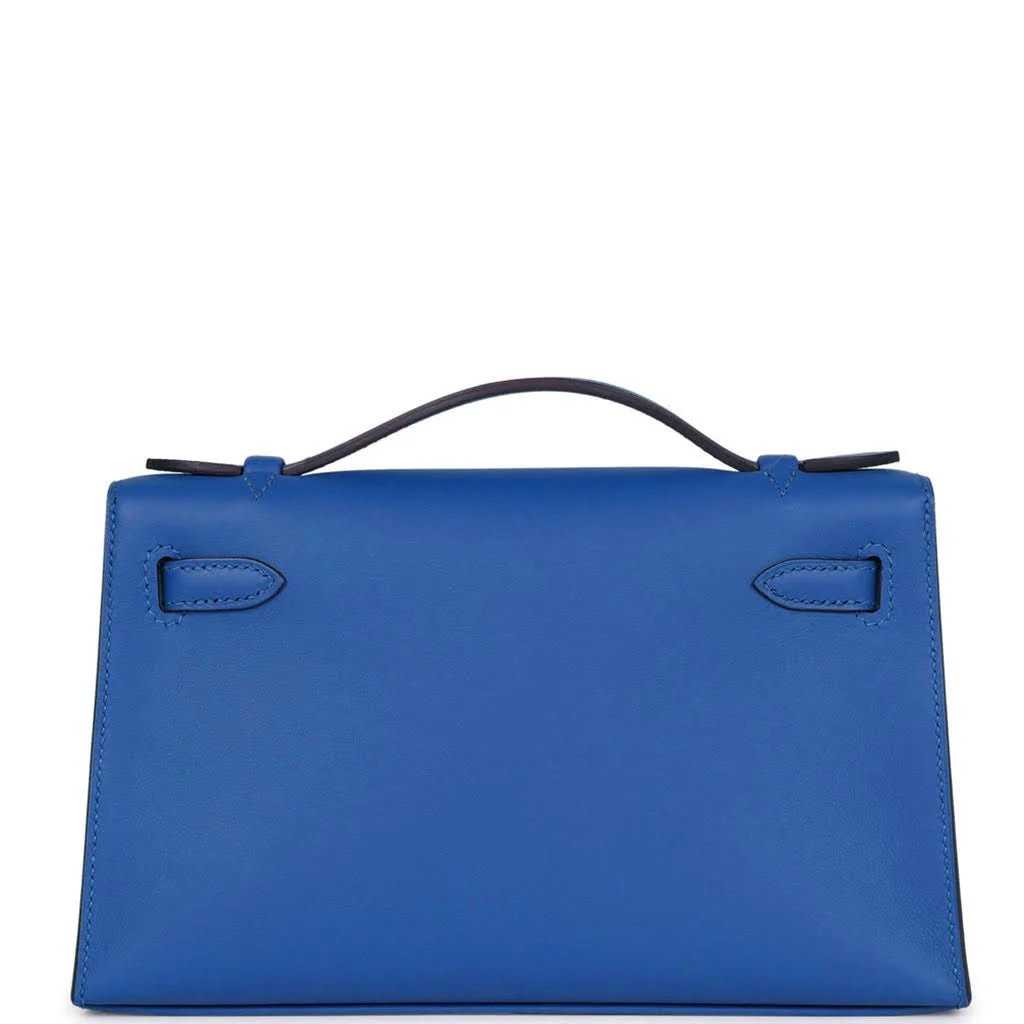 Hermes Kelly Pochette Bleu Royal Swift Palladium Hardware - Image 4