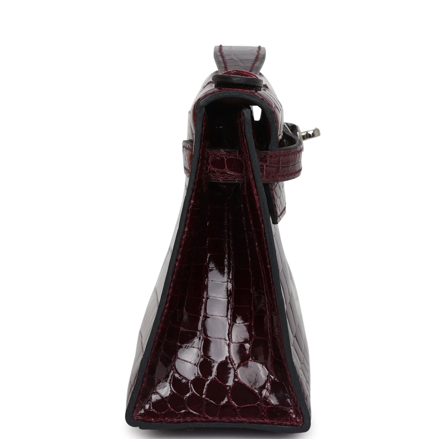 Hermes Kelly Pochette Bordeaux Shiny Niloticus Crocodile Palladium Hardware - Image 3