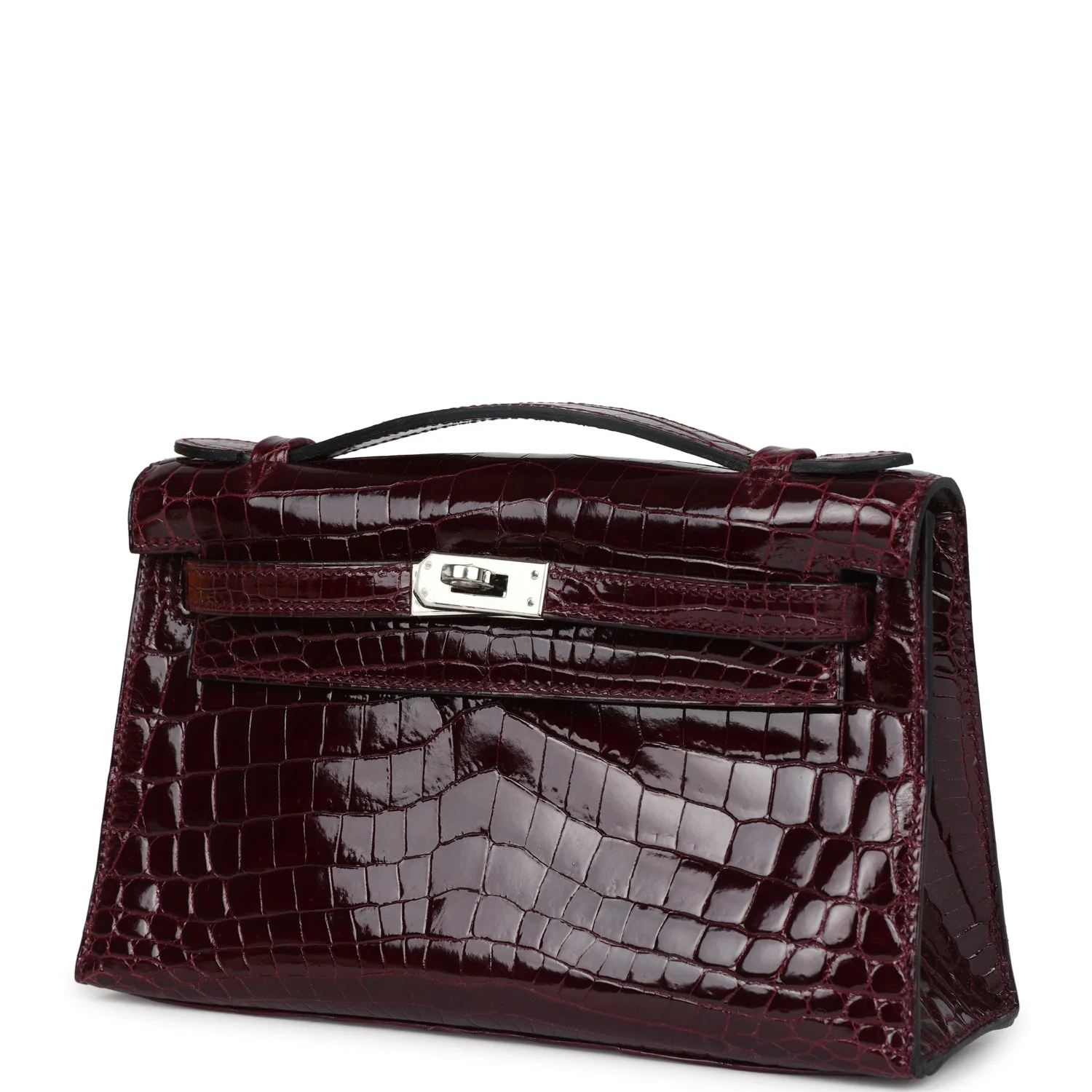 Hermes Kelly Pochette Bordeaux Shiny Niloticus Crocodile Palladium Hardware - Image 5