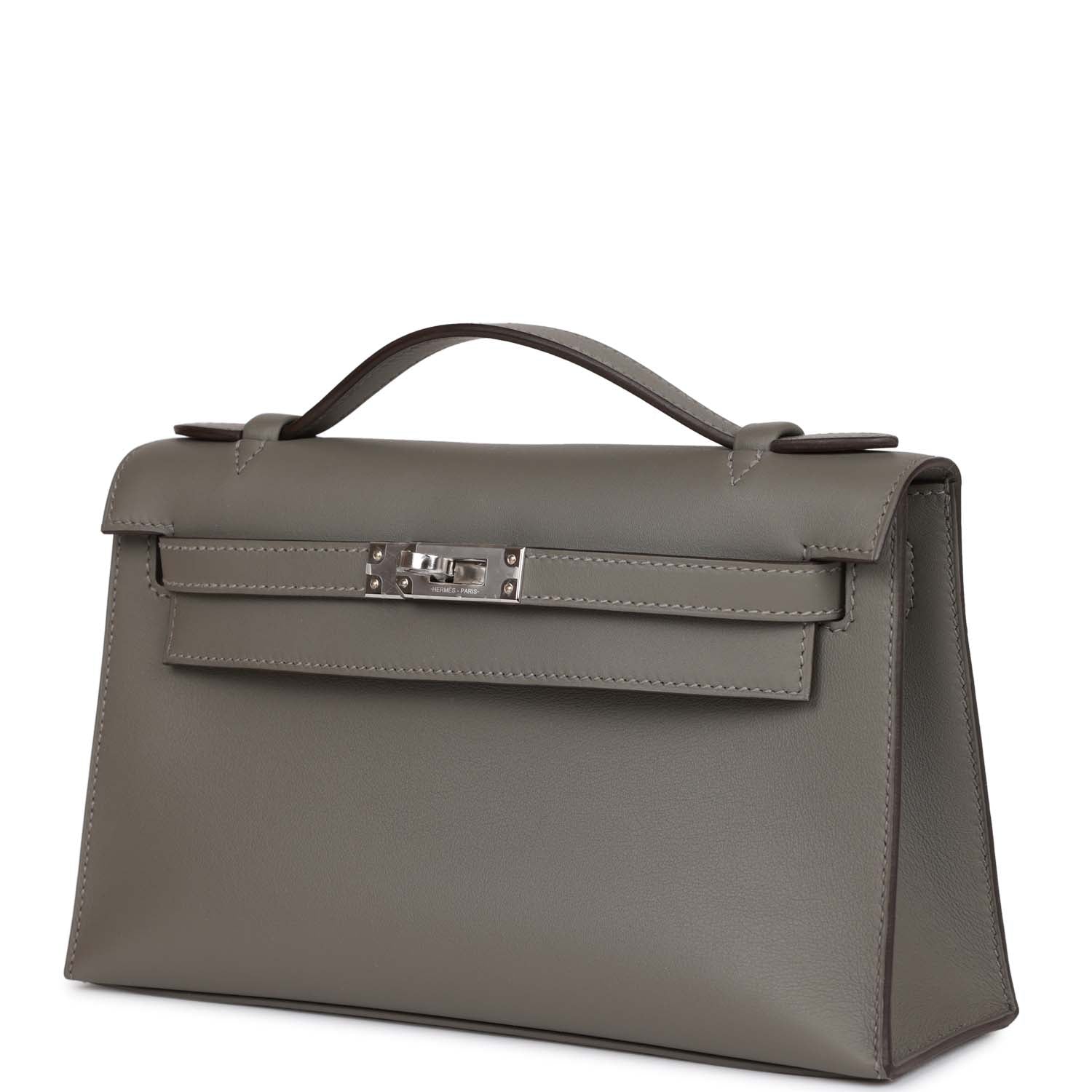 Hermes Kelly Pochette Gris Meyer Swift Palladium Hardware - Image 5
