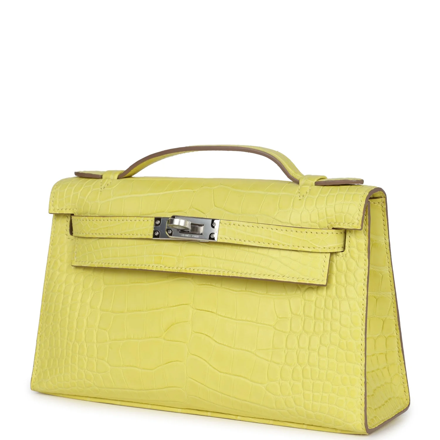 Hermes Kelly Pochette Lime Matte Alligator Palladium Hardware - Image 5