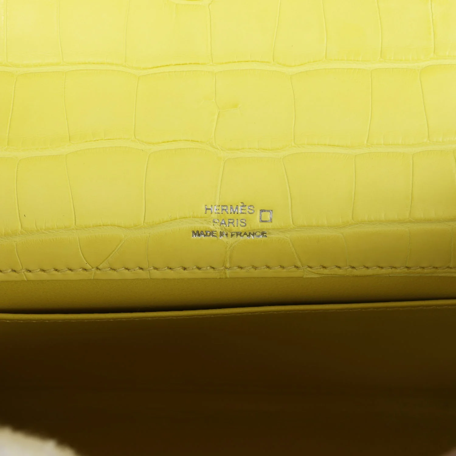 Hermes Kelly Pochette Lime Matte Alligator Palladium Hardware - Image 7