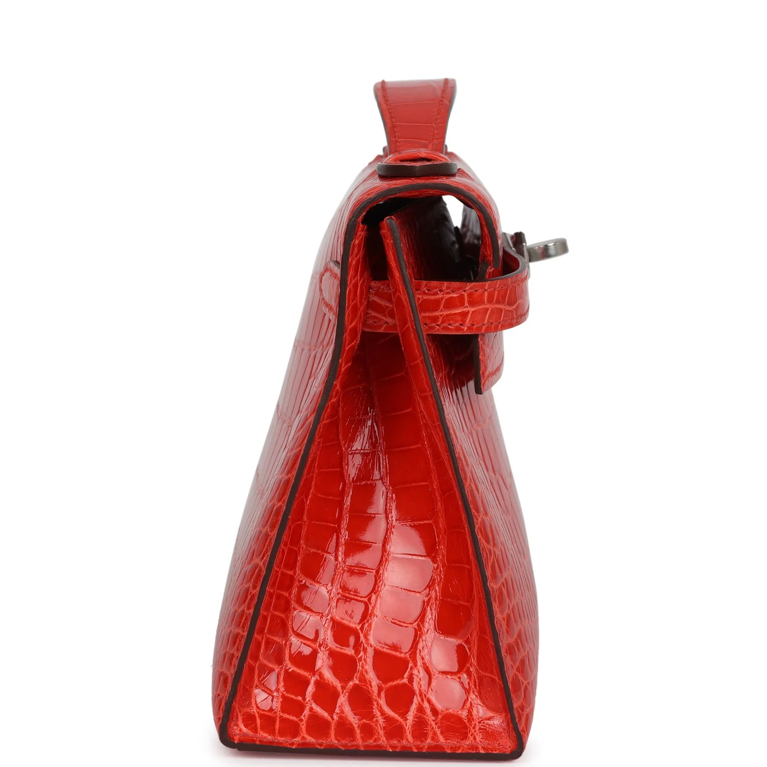 Hermes Kelly Pochette Orange Poppy Shiny Alligator Palladium Hardware - Image 3