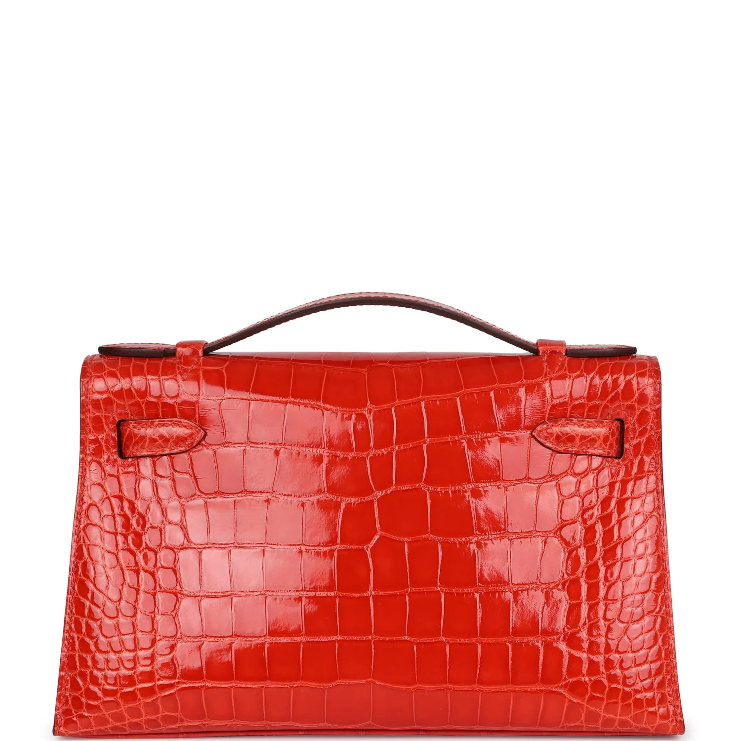 Hermes Kelly Pochette Orange Poppy Shiny Alligator Palladium Hardware - Image 4