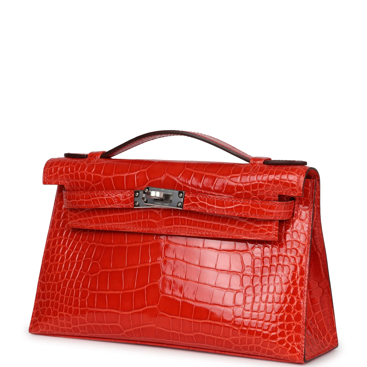 Hermes Kelly Pochette Orange Poppy Shiny Alligator Palladium Hardware - Image 5