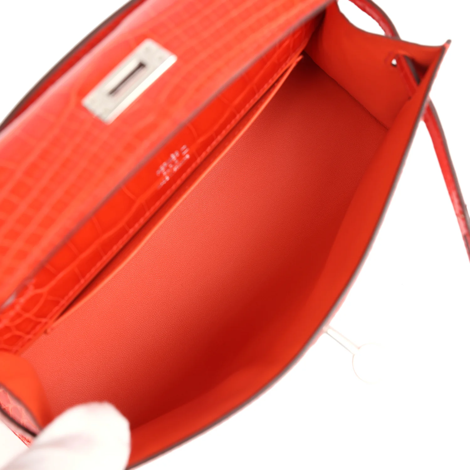 Hermes Kelly Pochette Orange Poppy Shiny Alligator Palladium Hardware - Image 8