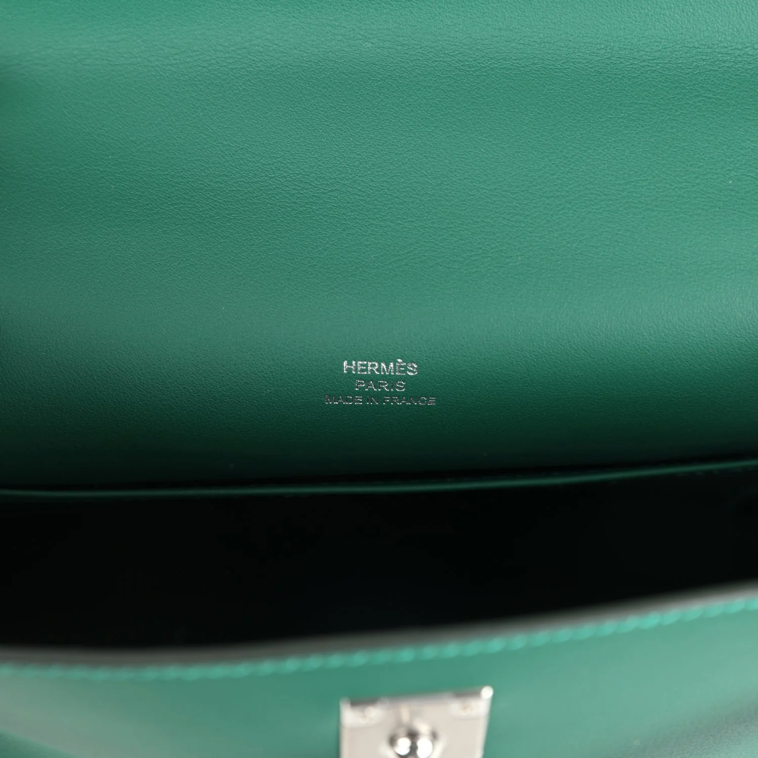 Hermes Kelly Pochette Vert Moyen Swift Palladium Hardware - Image 7