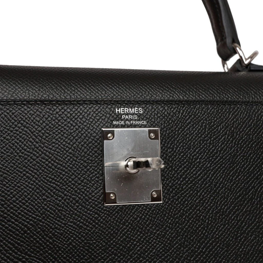 Hermes Kelly Sellier 28 Black Epsom Palladium Hardware - Image 7