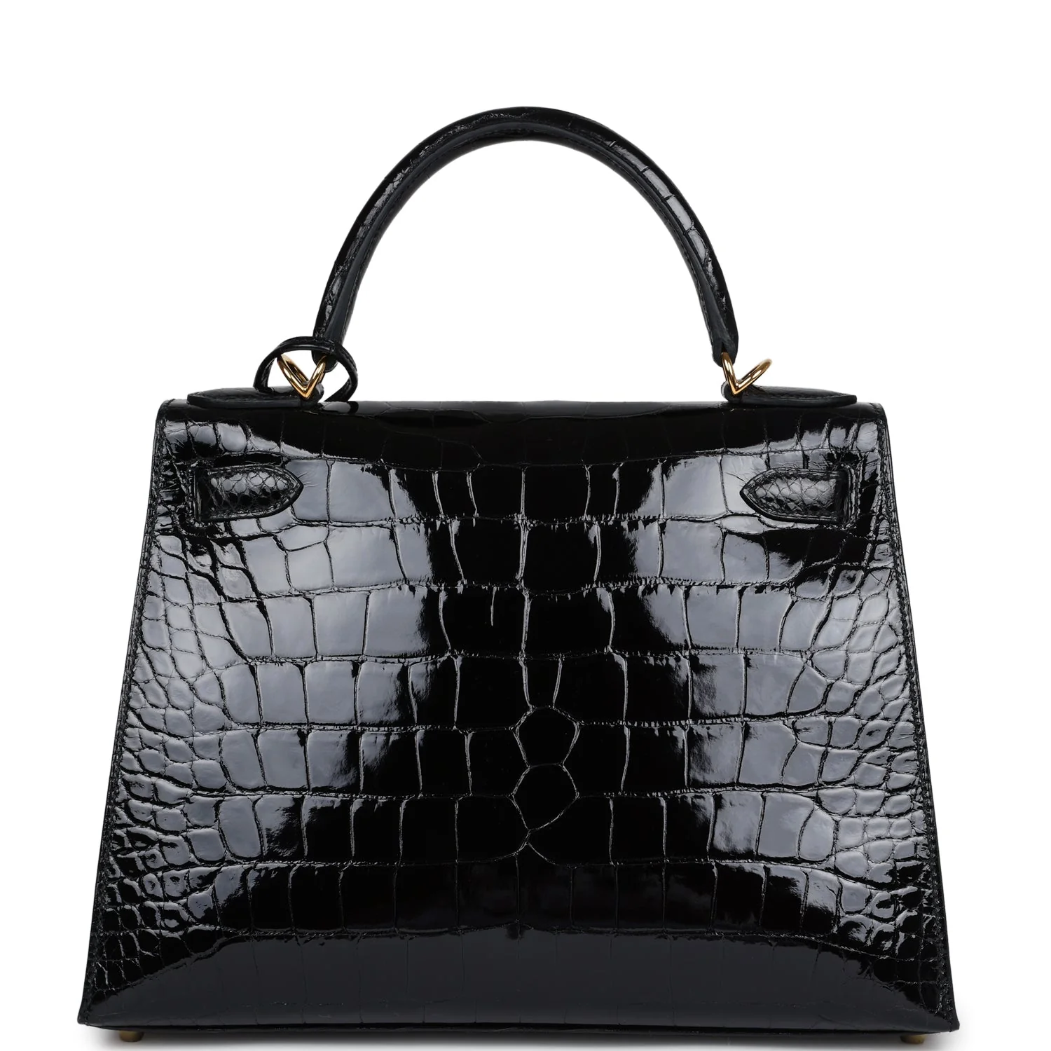 Hermes Kelly Sellier 28 Black Shiny Alligator Gold Hardware - Image 4