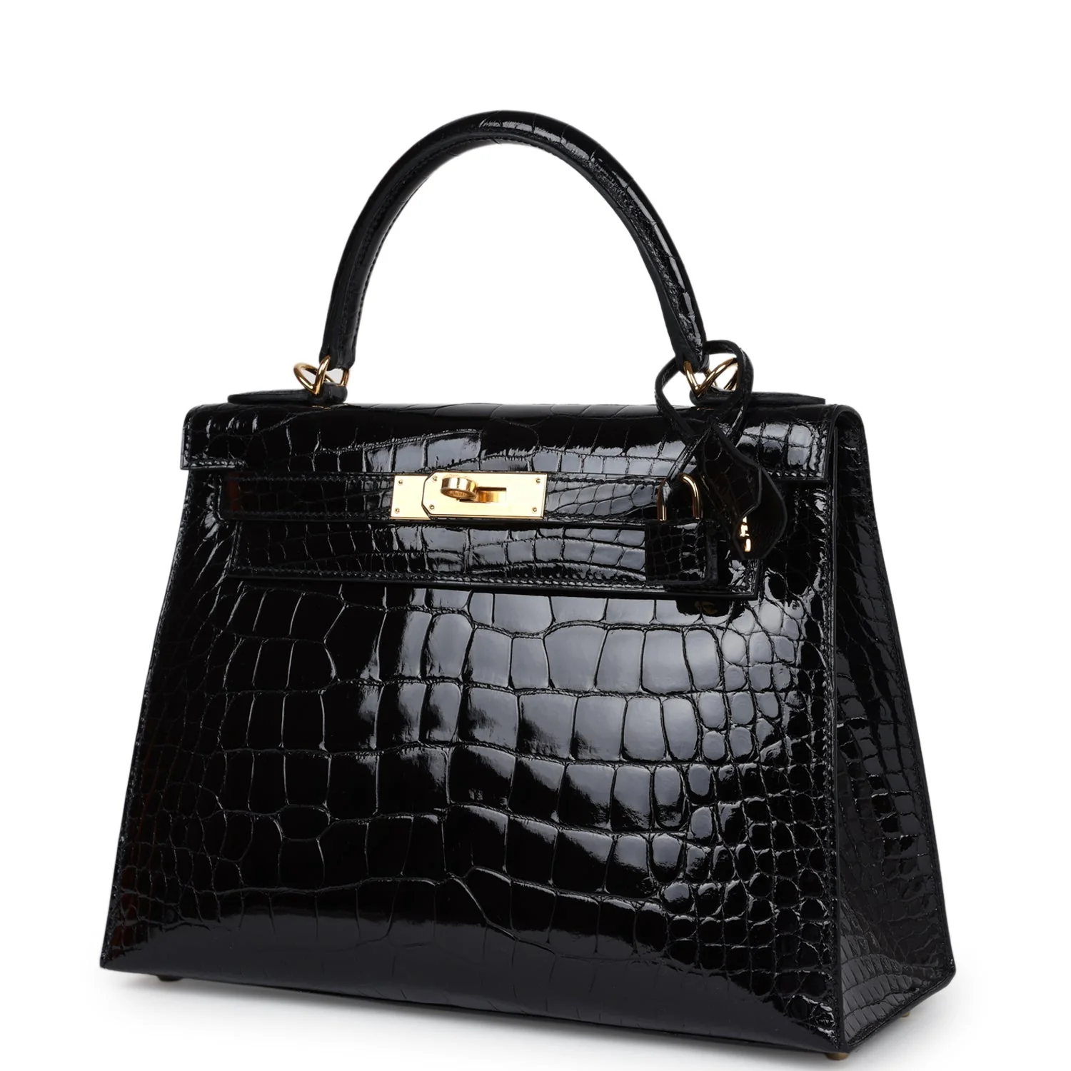 Hermes Kelly Sellier 28 Black Shiny Alligator Gold Hardware - Image 5