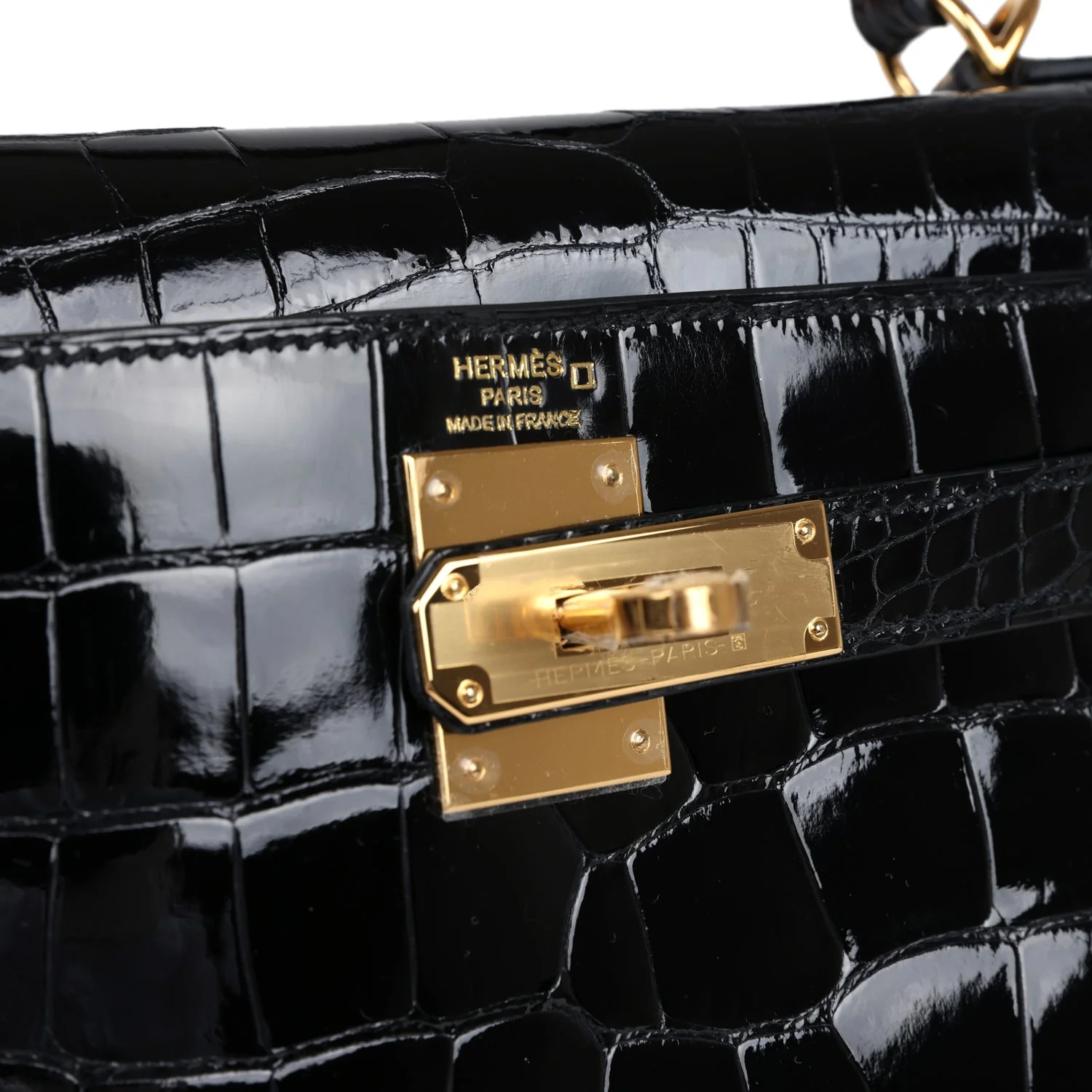 Hermes Kelly Sellier 28 Black Shiny Alligator Gold Hardware - Image 7