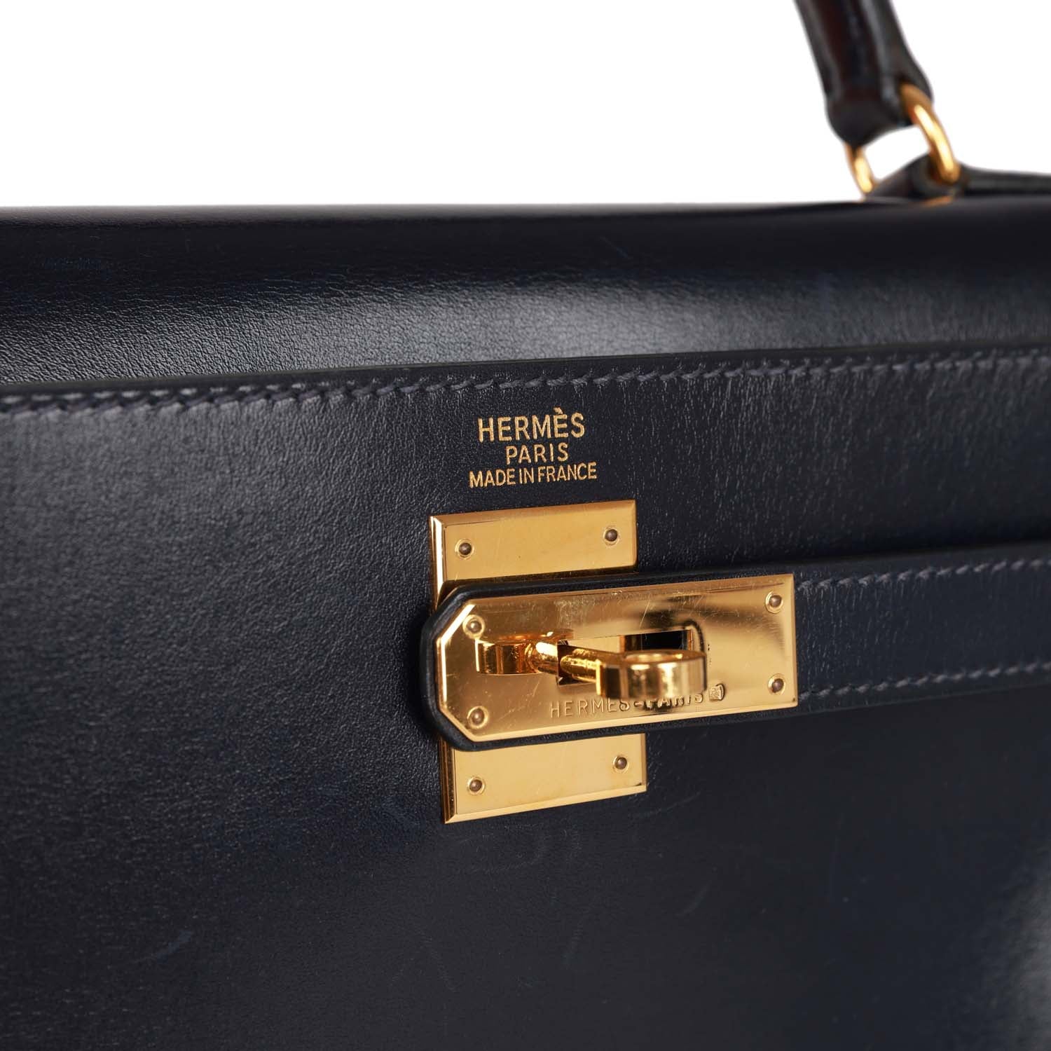 Vintage Hermes Kelly Retourne 32 Navy Box Gold Hardware - Image 7