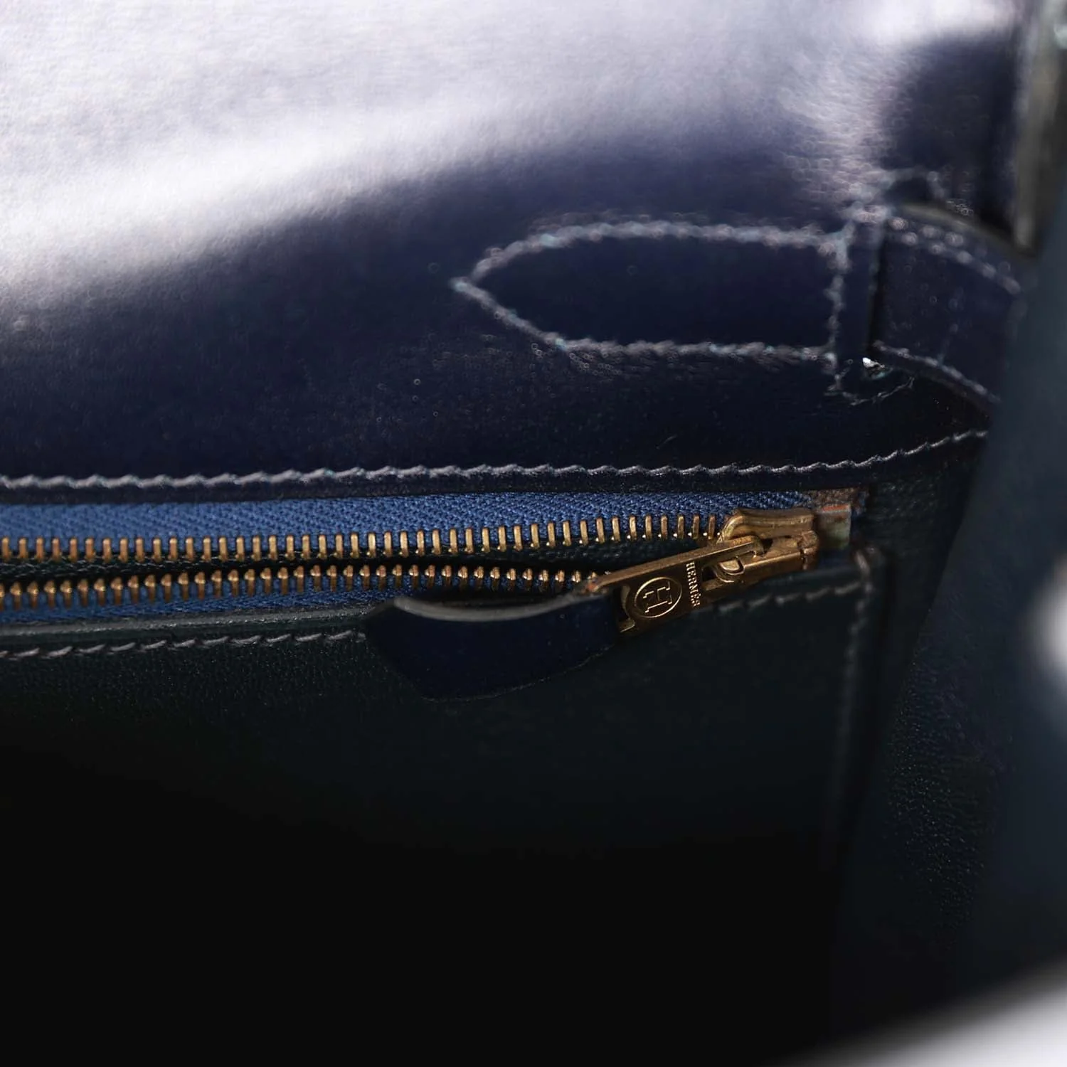 Vintage Hermes Kelly Retourne 32 Navy Box Gold Hardware - Image 9