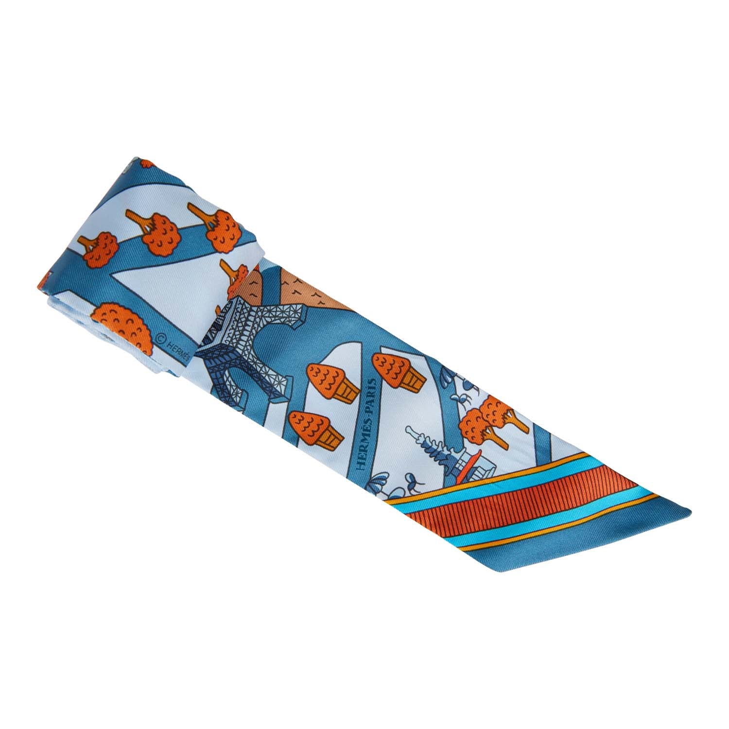 Hermes "Les Nouveaux Amoureux de Paris" Ciel Silk Twilly - Image 3