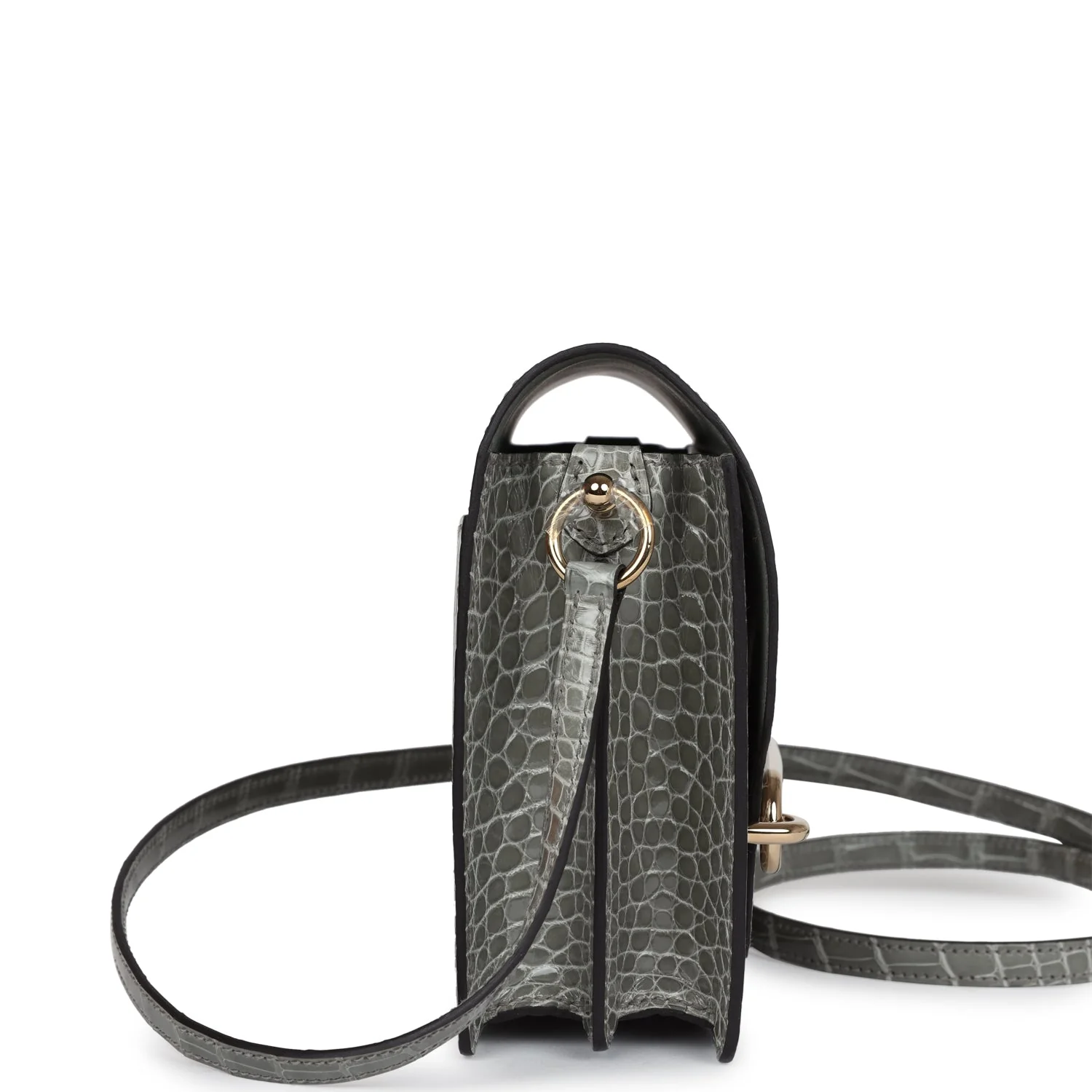 Hermes Mini Roulis Gris Ciment Shiny Alligator Permabrass Hardware - Image 3