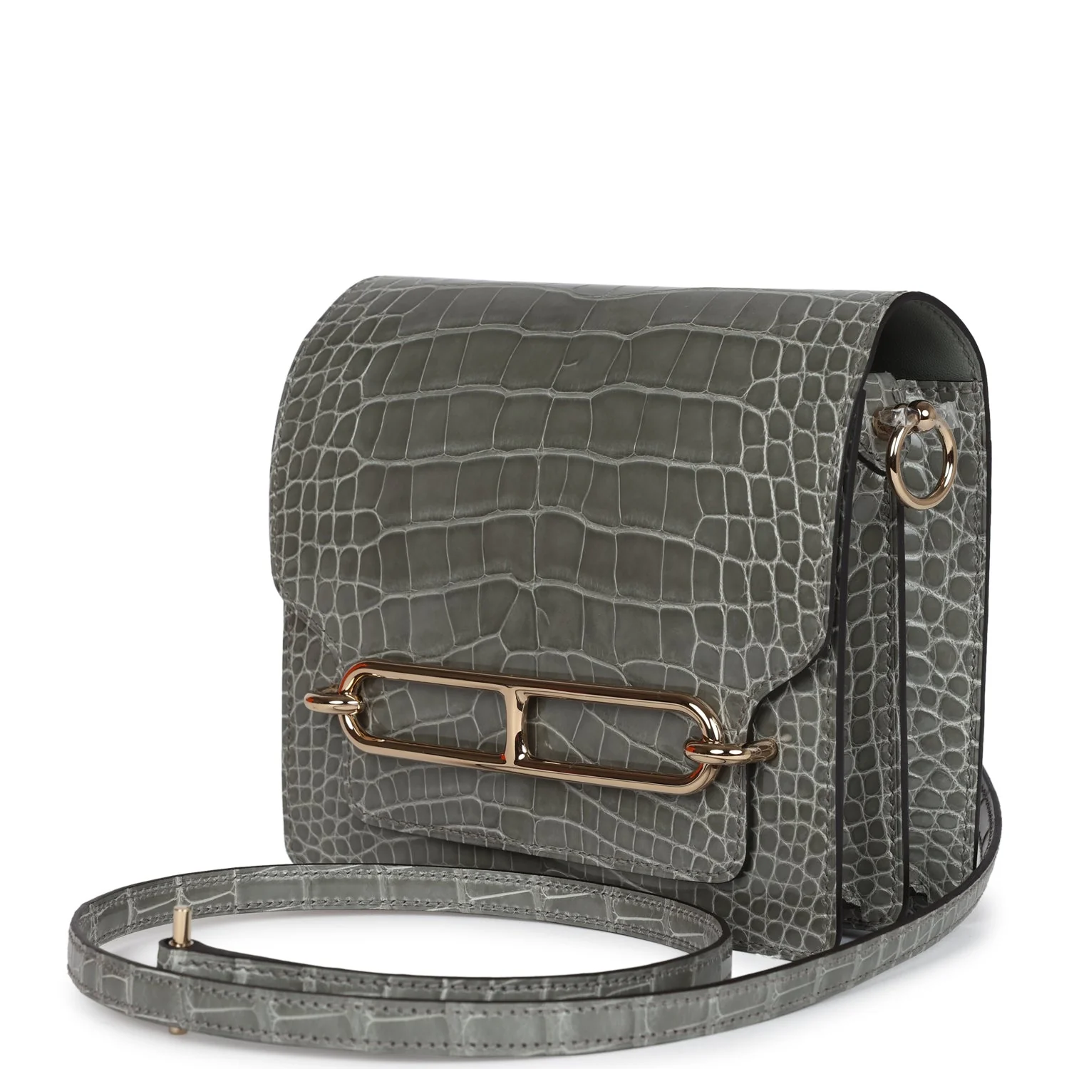 Hermes Mini Roulis Gris Ciment Shiny Alligator Permabrass Hardware - Image 5
