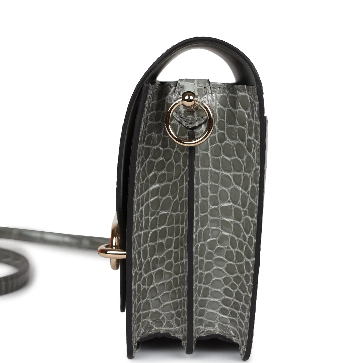 Hermes Mini Roulis Gris Ciment Shiny Alligator Permabrass Hardware - Image 6