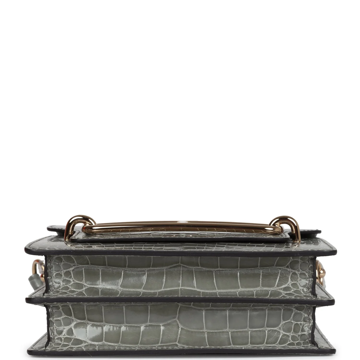 Hermes Mini Roulis Gris Ciment Shiny Alligator Permabrass Hardware - Image 7