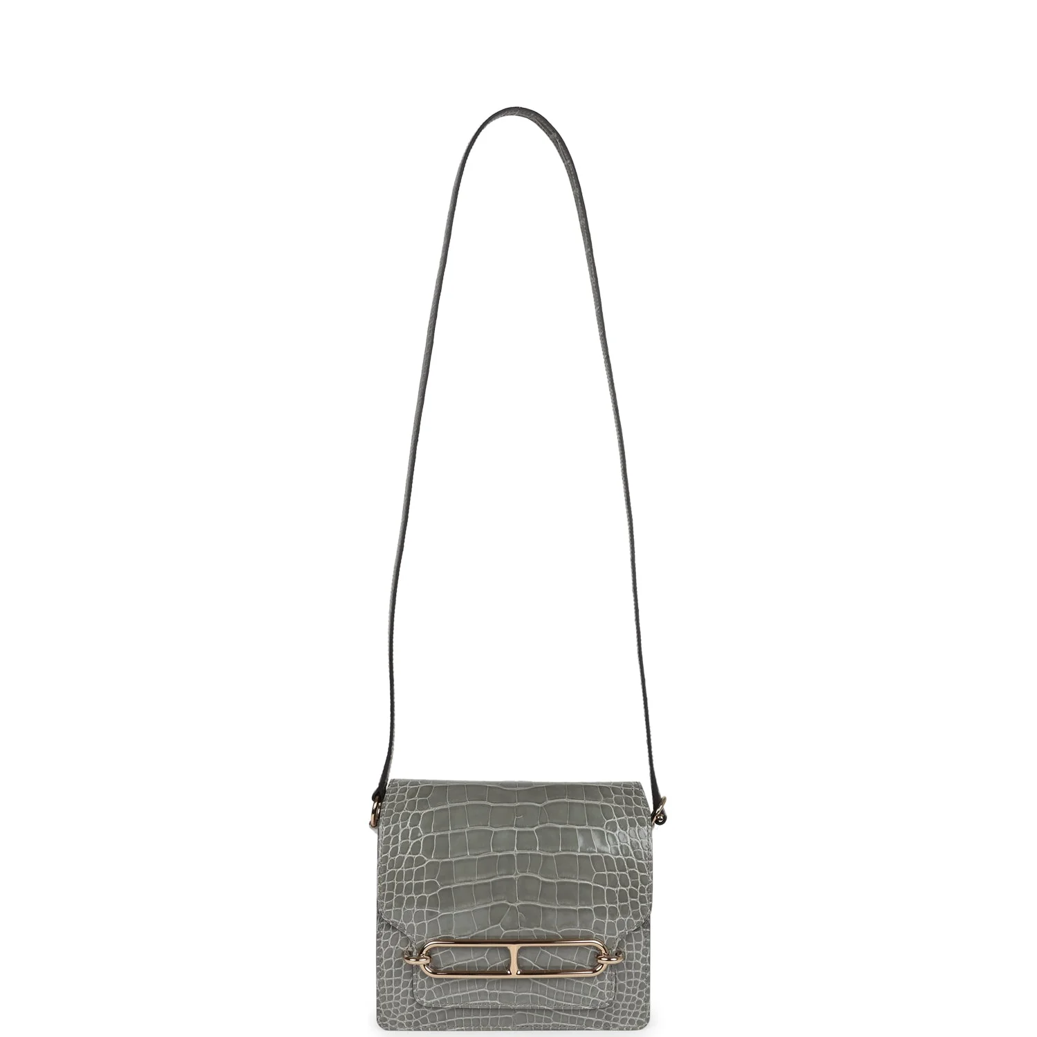Hermes Mini Roulis Gris Ciment Shiny Alligator Permabrass Hardware - Image 8