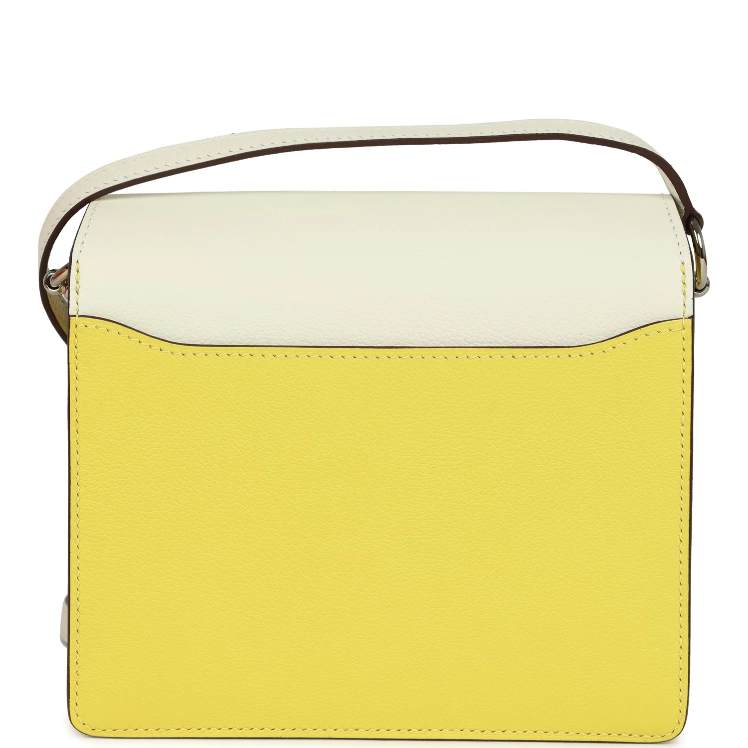 Hermes Mini Sac Roulis Bi-color White and Lime Evercolor Palladium Hardware - Image 4