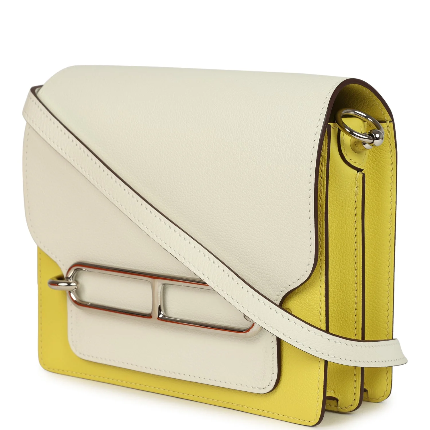 Hermes Mini Sac Roulis Bi-color White and Lime Evercolor Palladium Hardware - Image 5