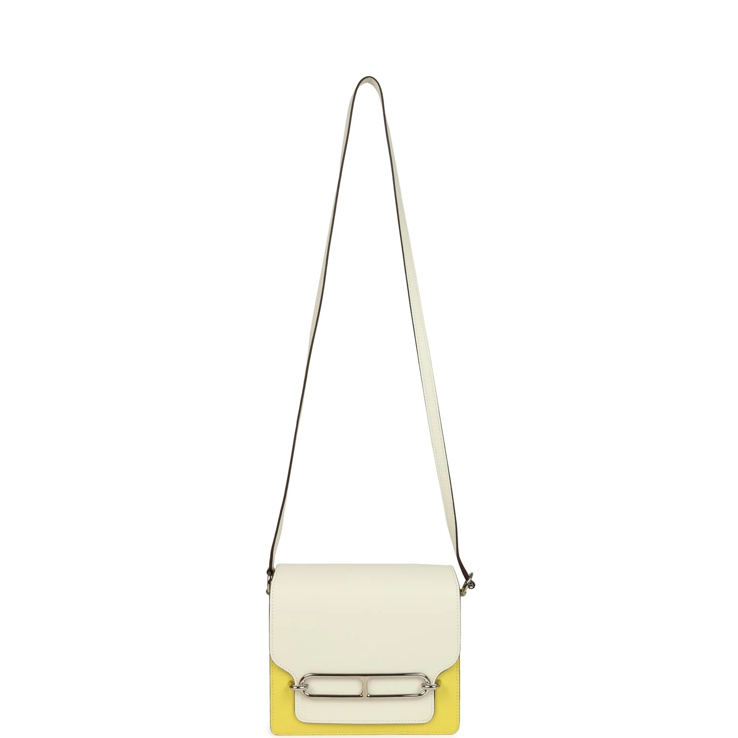 Hermes Mini Sac Roulis Bi-color White and Lime Evercolor Palladium Hardware - Image 7
