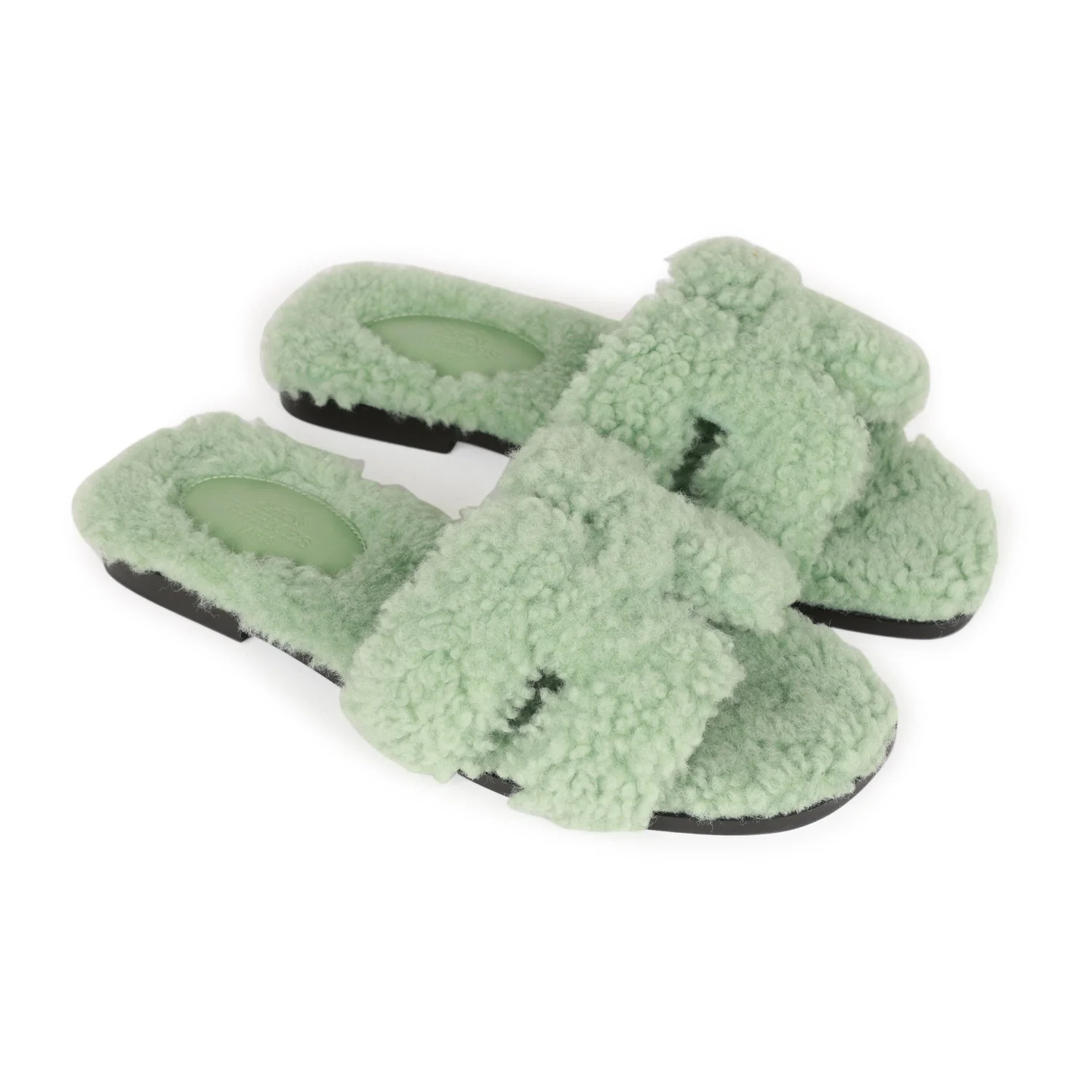 Hermes Oran Sandals Vert D'eau Woolskin 35 EU - Image 3