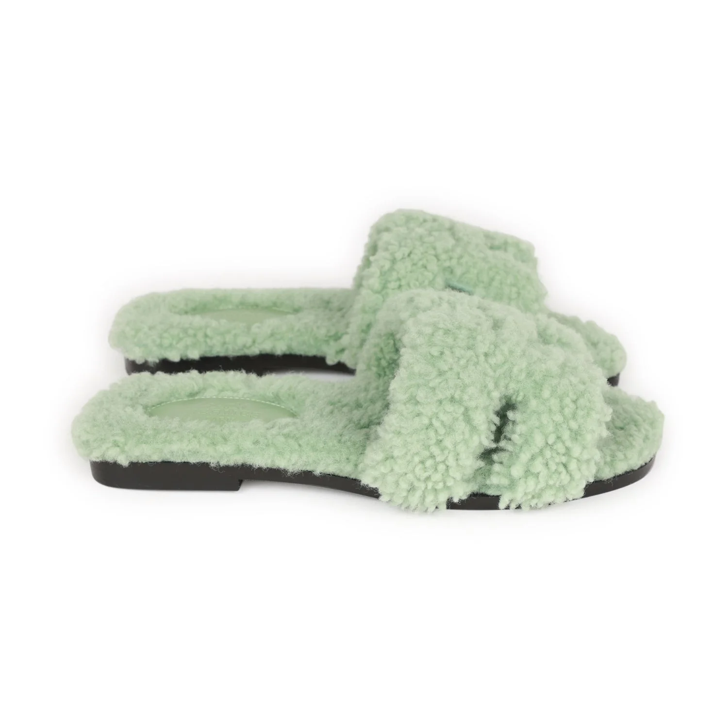 Hermes Oran Sandals Vert D'eau Woolskin 35 EU - Image 4